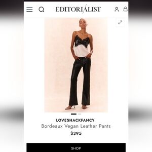 LoveShackFancy Bordeaux Black Vegan Leather Wide-Leg Pants